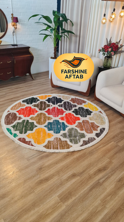 قیمت عالی فرشینه آفتاب مدل گرد کدC21 مخمل شانل ترک استپ دار