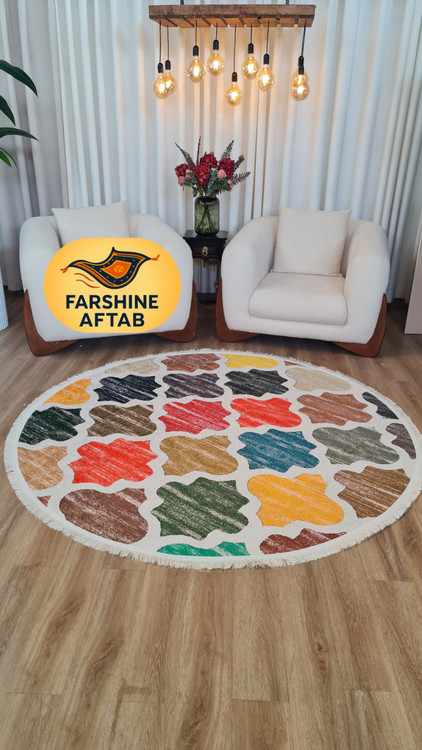 خرید ارزان فرشینه گرد فرشینه آفتاب مدل گرد کدC21 مخمل شانل ترک استپ دار