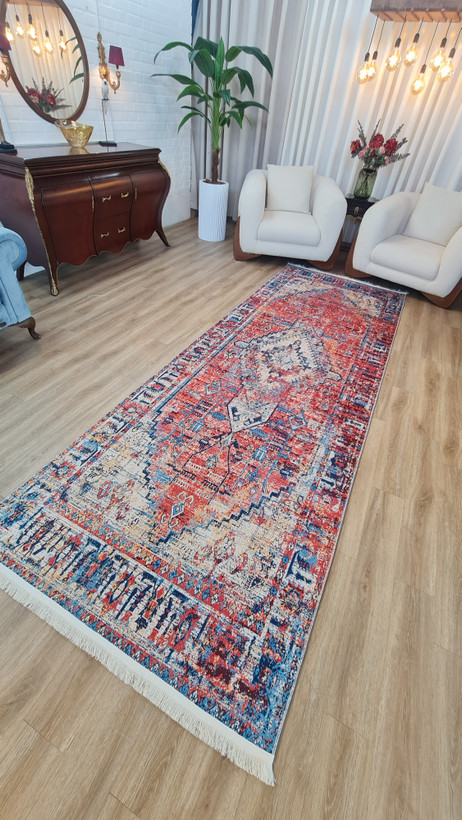 خرید آسان فرشینه آفتاب فرش راهرو و کناره کدM242مخمل شانل ترک استپدار