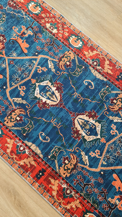 خرید ارزان فرشینه سنتی فرشینه آفتاب کد U464مخمل شانل ترک استپدار