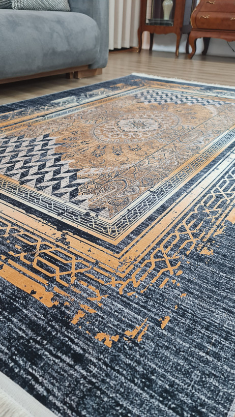 خرید آسان فرشینه سنتی فرشینه آفتاب کد H482مخمل شانل ترک استپدار