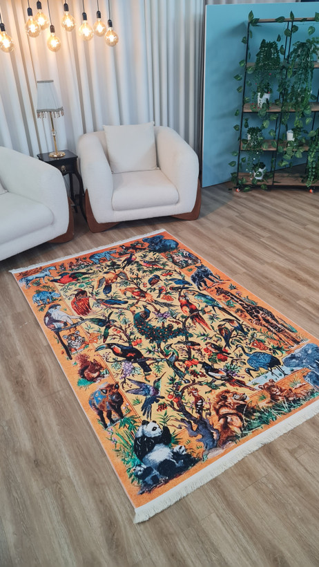 قیمت ارزان فرشینه سنتی فرشینه آفتاب کد U462مخمل شانل ترک استپدار