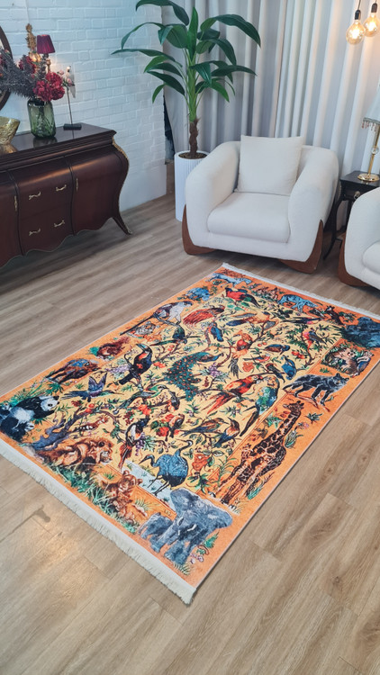 قیمت مناسب فرشینه سنتی فرشینه آفتاب کد U462مخمل شانل ترک استپدار