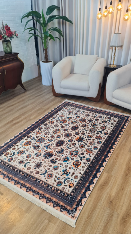 قیمت ارزان فرشینه سنتی فرشینه آفتاب کد U647مخمل شانل ترک استپدار