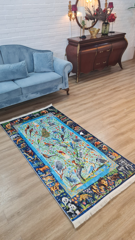 قیمت عالی فرشینه سنتی فرشینه آفتاب کد U463مخمل شانل ترک استپدار