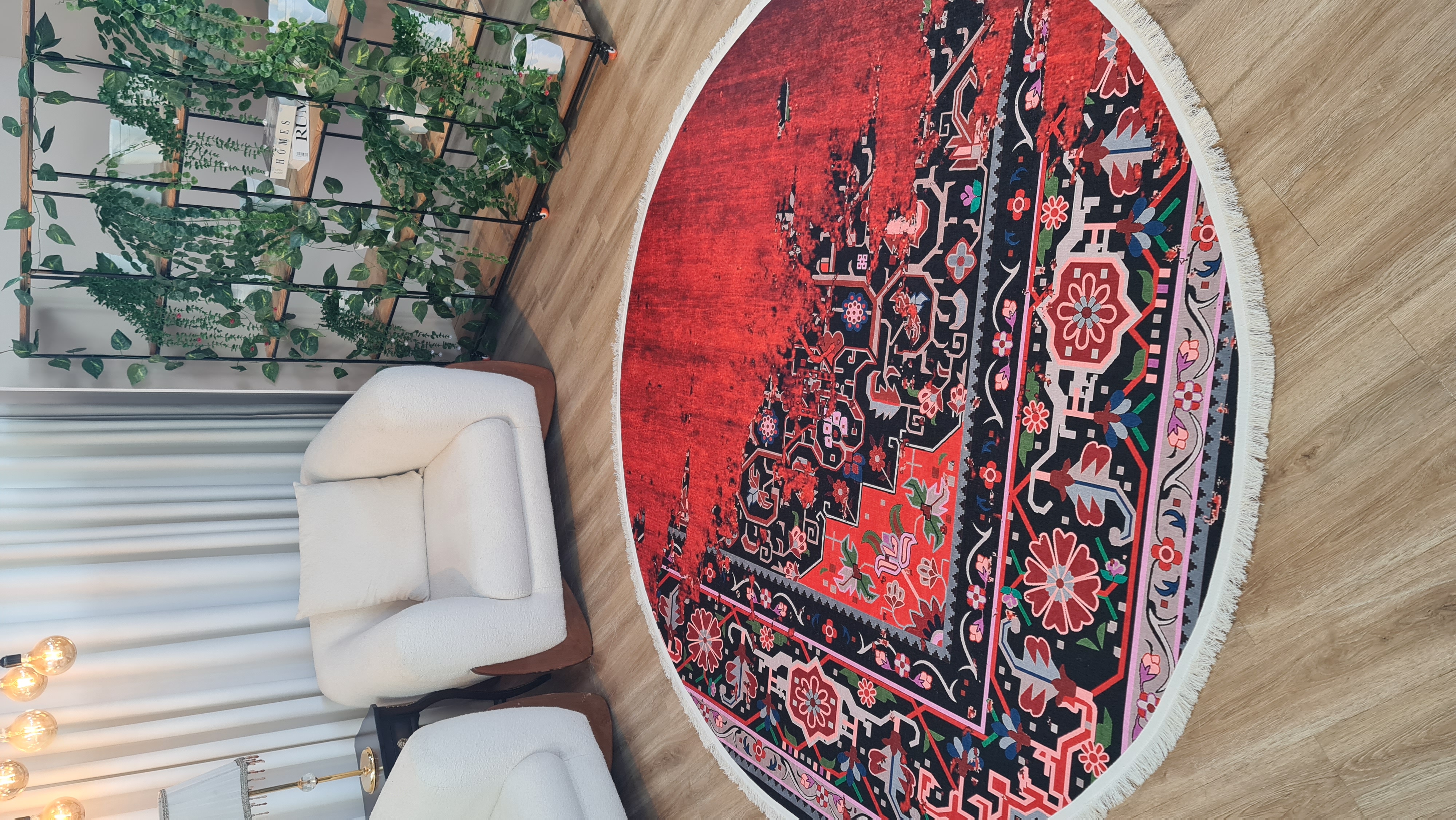 خرید ارزان فرشینه گرد فرشینه آفتاب کدU648مخمل شانل ترک استپدار