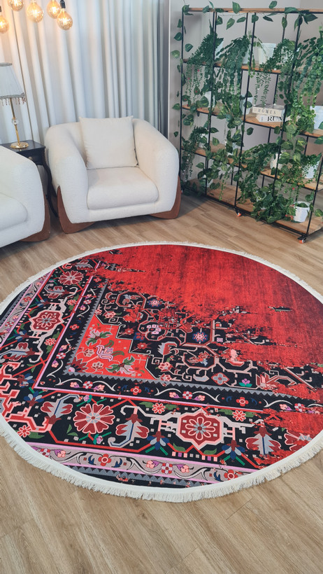 خرید ارزان فرشینه گرد فرشینه آفتاب کدU648مخمل شانل ترک استپدار