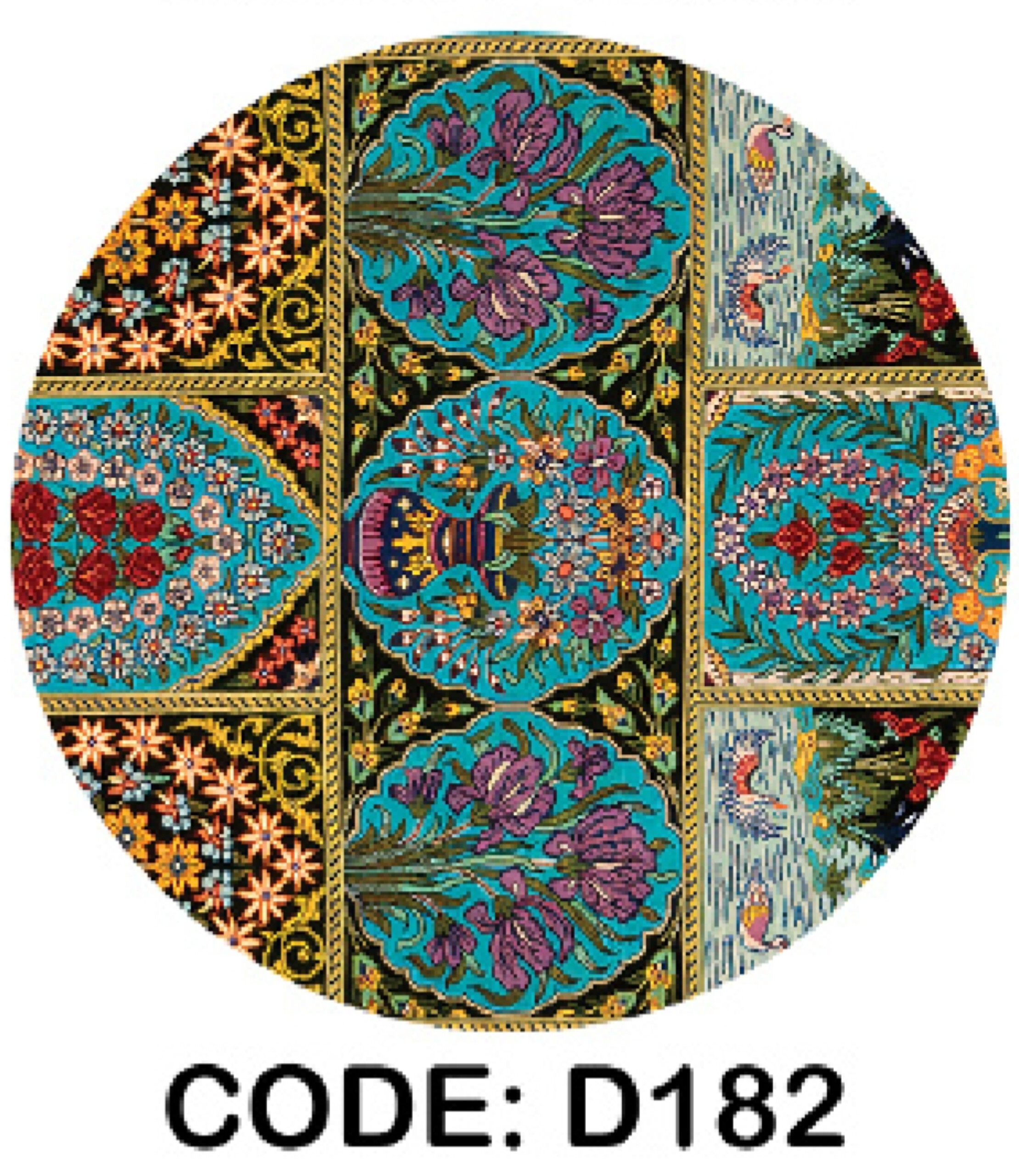 خرید ارزان فرشینه گرد فرشینه آفتاب کدD182مخمل شانل ترک استپدار