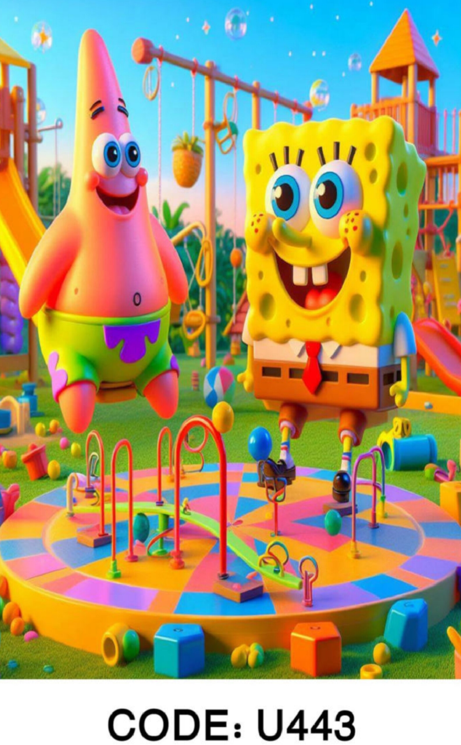 خرید ارزان فرشینه اتاق کودک باب اسفنجی فرشینه آفتاب کدU443مخمل شانل ترک استپدار