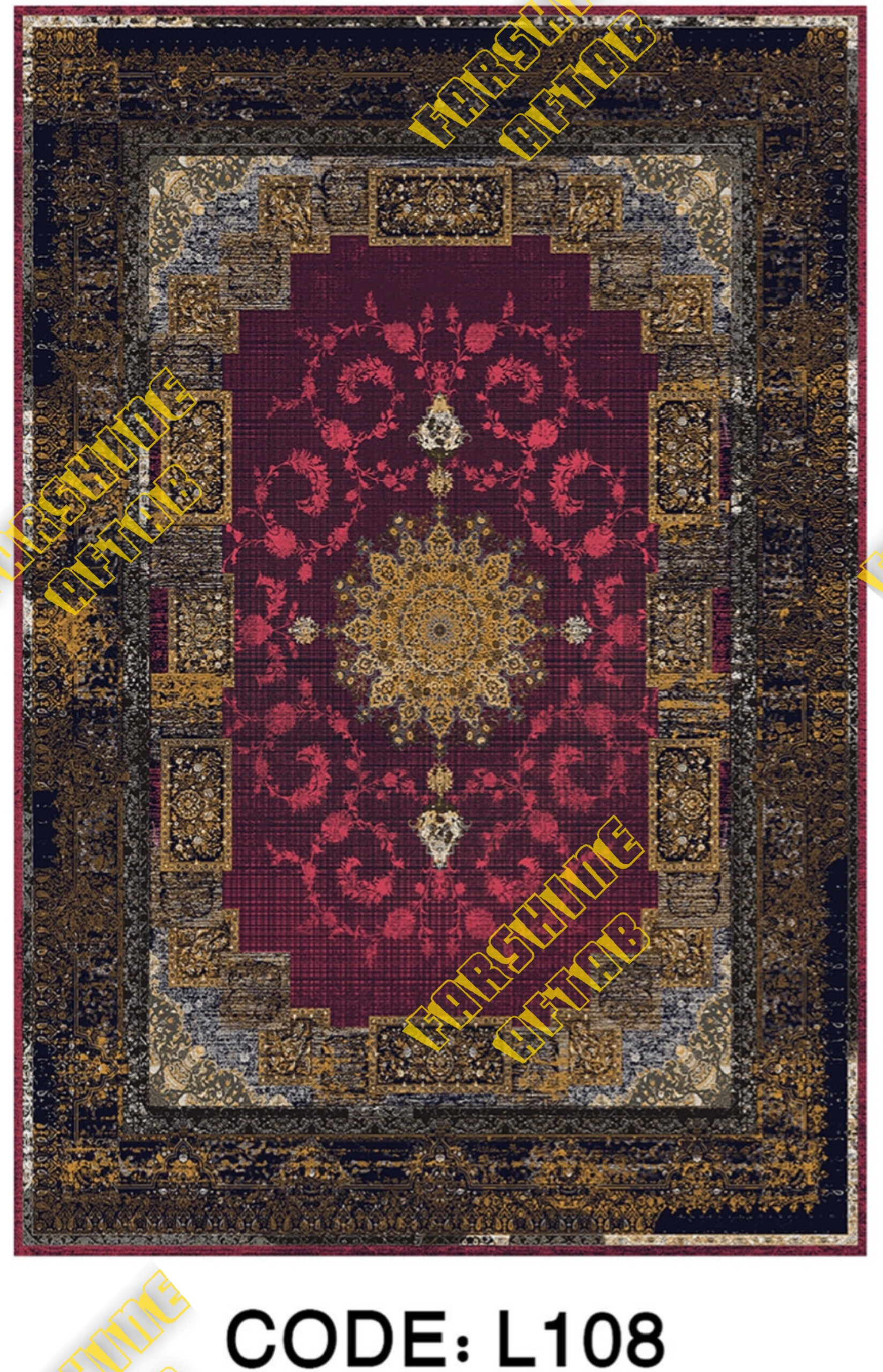 خرید ارزان فرشینه لاکی فرشینه آفتاب کد L108مخمل شانل ترک استپدار