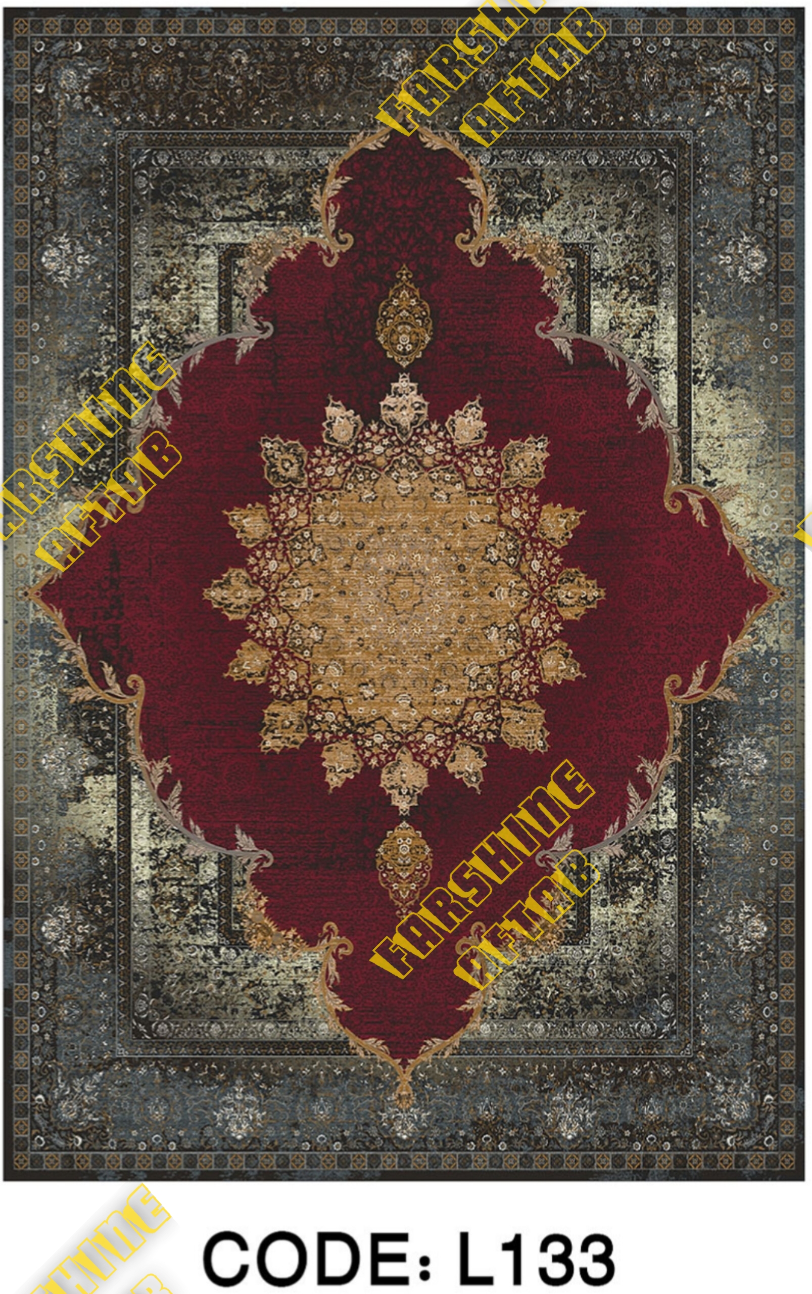 خرید ارزان فرشینه لاکی فرشینه آفتاب کد L133مخمل شانل ترک استپدار