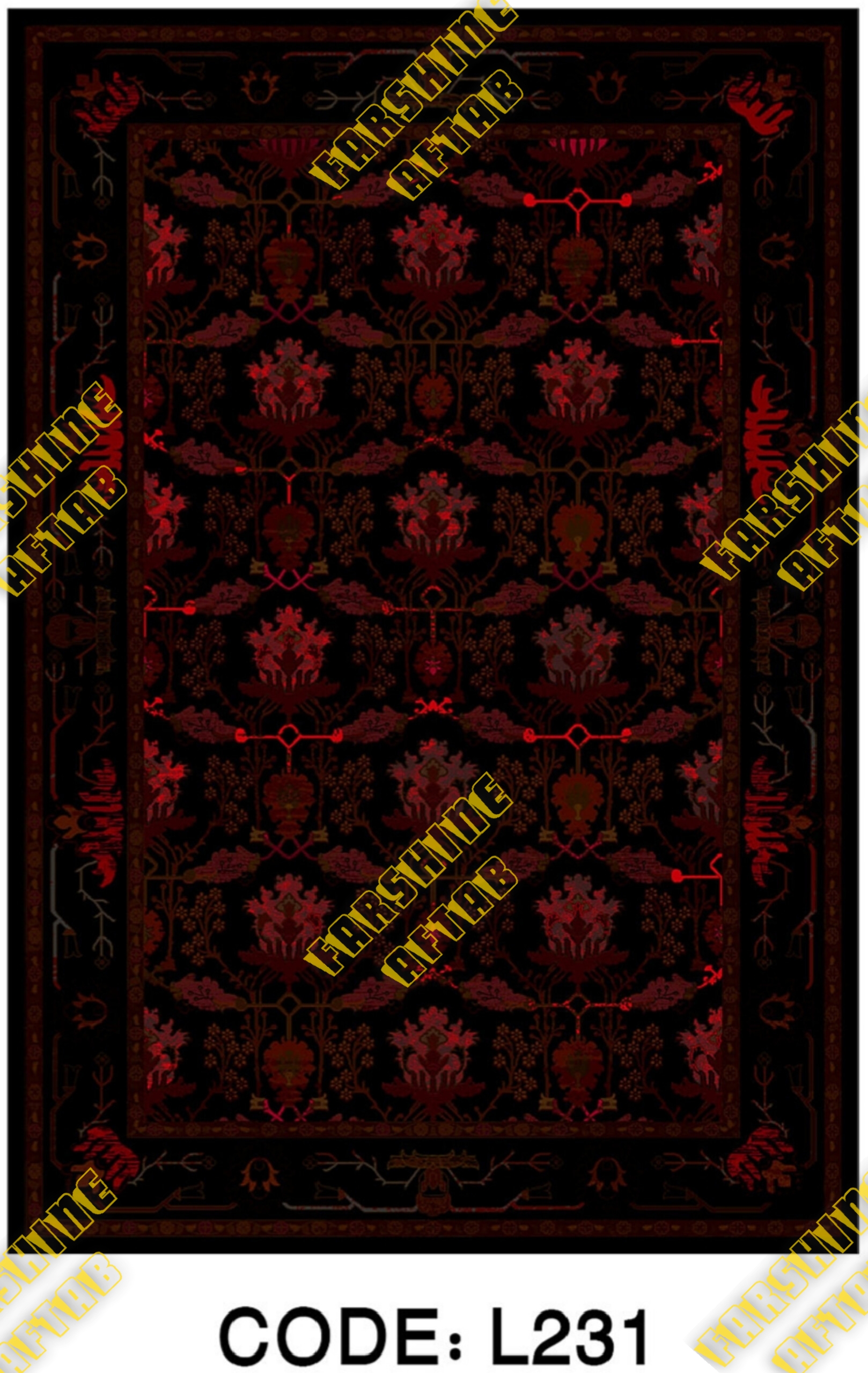 خرید ارزان فرشینه لاکی فرشینه آفتاب کد L231مخمل شانل ترک استپدار