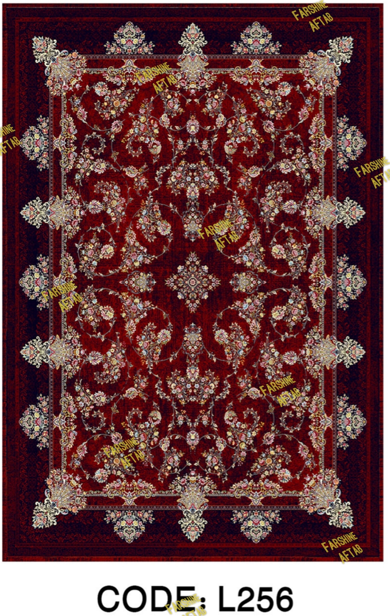 خرید ارزان فرشینه لاکی فرشینه آفتاب کد L256مخمل شانل ترک استپدار