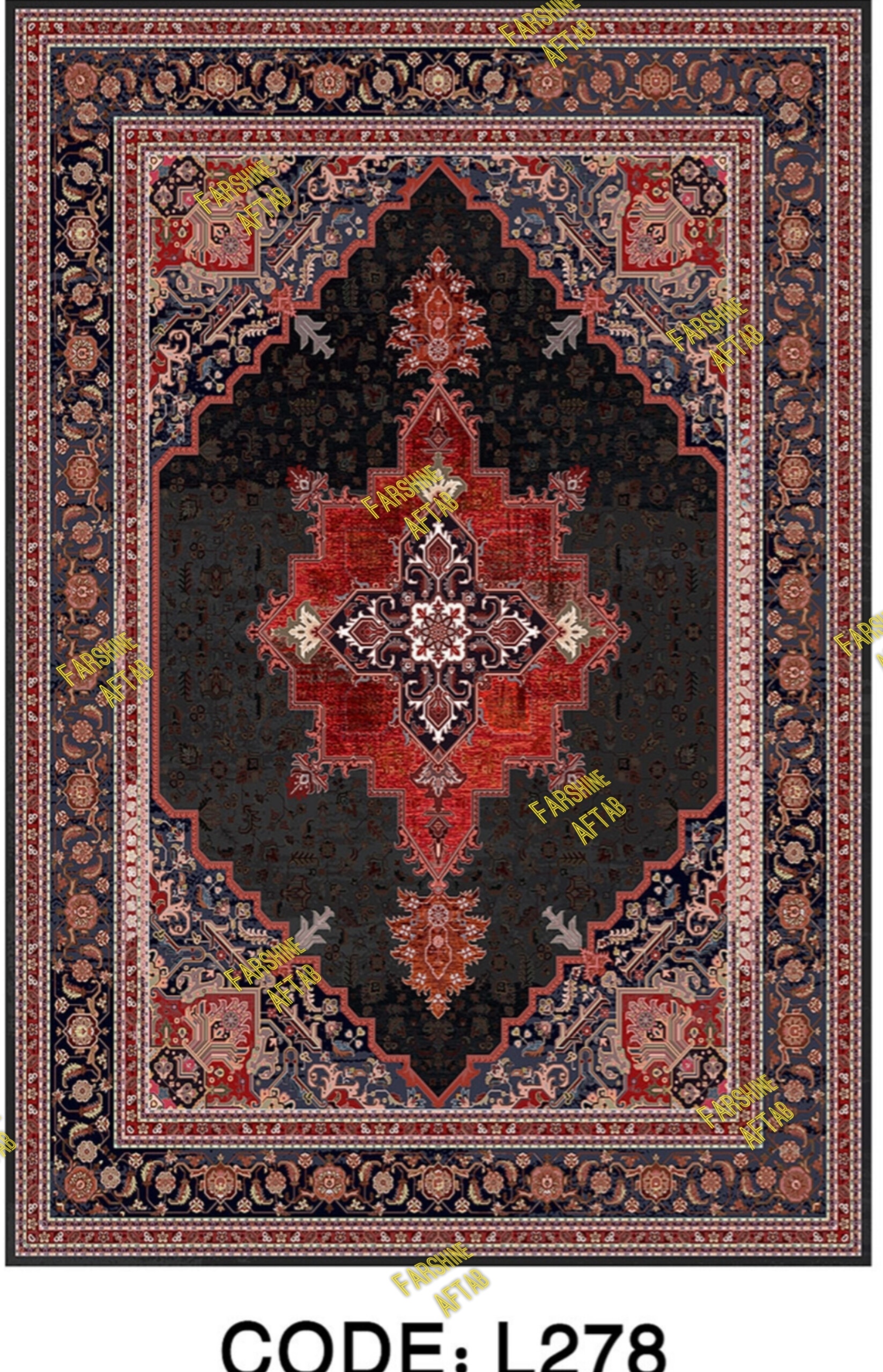 خرید ارزان فرشینه لاکی فرشینه آفتاب کد L278مخمل شانل ترک استپدار