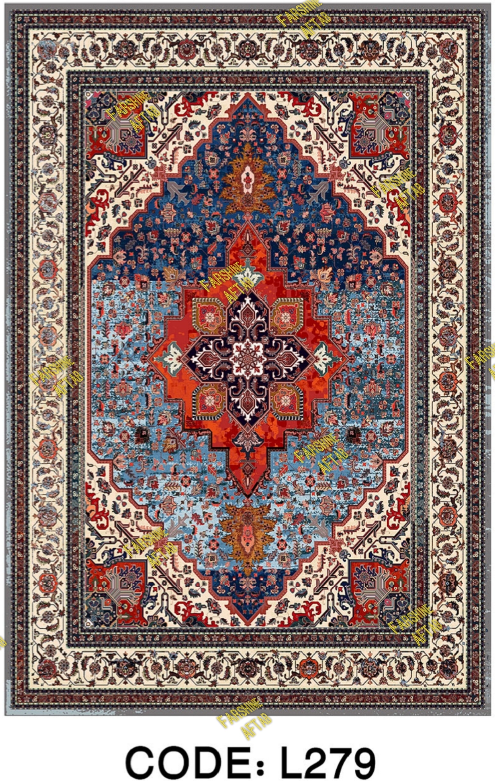 خرید ارزان فرشینه لاکی فرشینه آفتاب کد L279مخمل شانل ترک استپدار