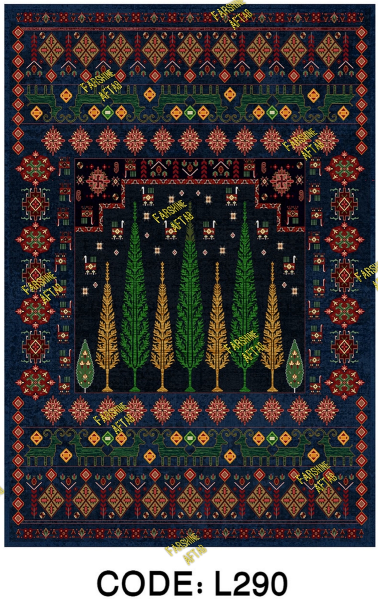 خرید ارزان فرشینه لاکی فرشینه آفتاب کد L290مخمل شانل ترک استپدار