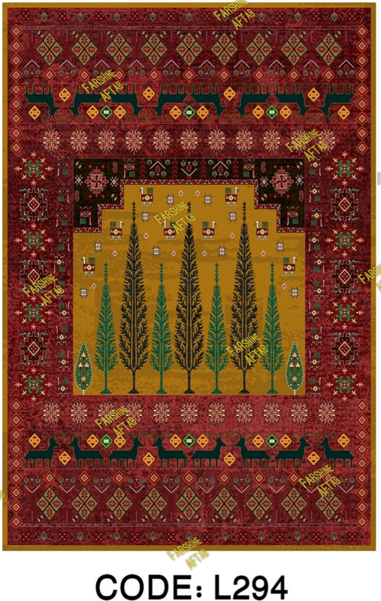 خرید ارزان فرشینه لاکی فرشینه آفتاب کد L294مخمل شانل ترک استپدار