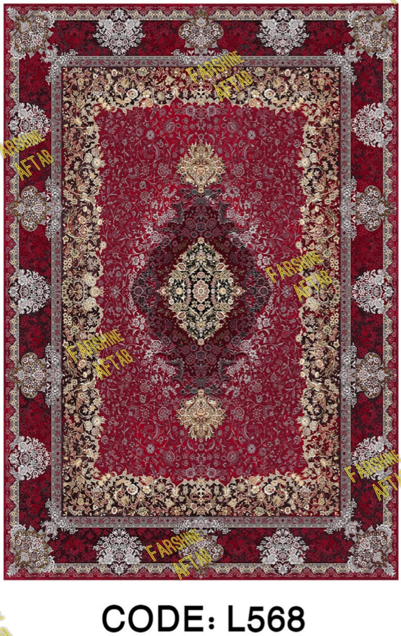 خرید ارزان فرشینه لاکی فرشینه آفتاب کد L568مخمل شانل ترک استپدار
