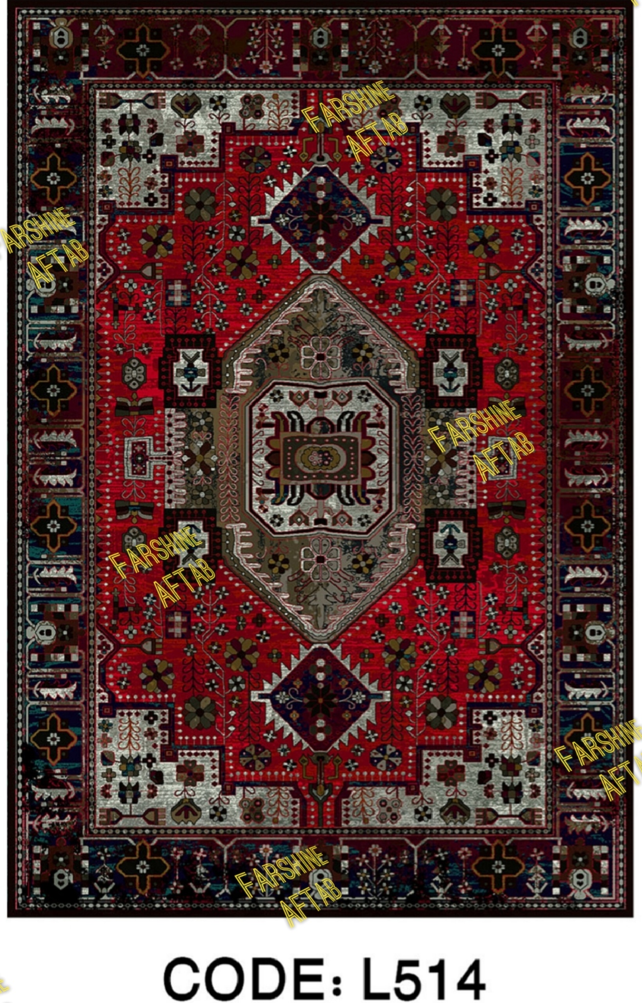 خرید ارزان فرشینه لاکی فرشینه آفتاب کد L514مخمل شانل ترک استپدار