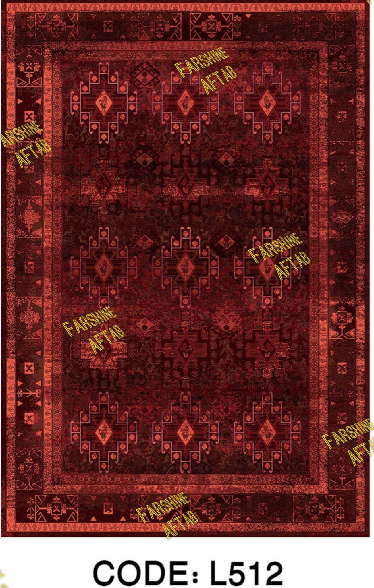 خرید ارزان فرشینه لاکی فرشینه آفتاب کد L512مخمل شانل ترک استپدار