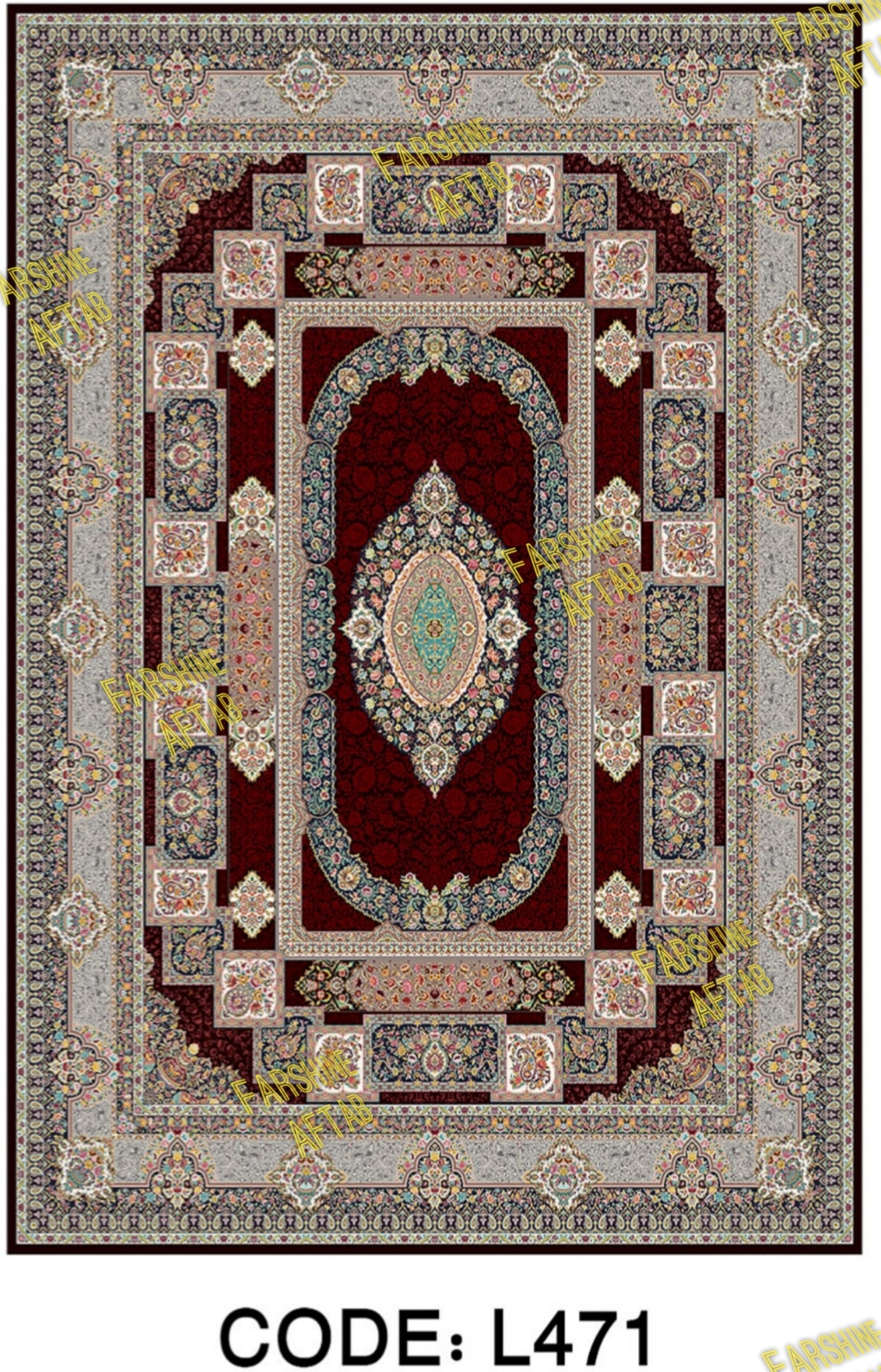 خرید ارزان فرشینه لاکی فرشینه آفتاب کد L471مخمل شانل ترک استپدار