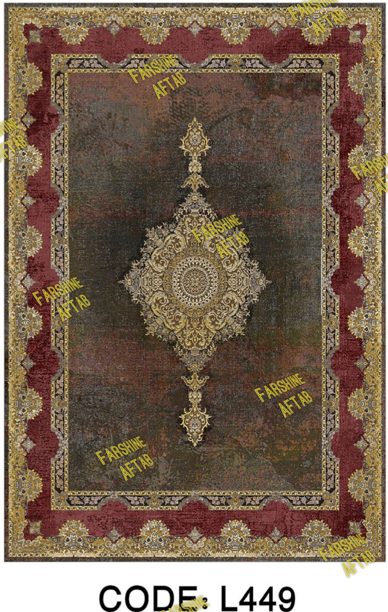 خرید ارزان فرشینه لاکی فرشینه آفتاب کد L449مخمل شانل ترک استپدار