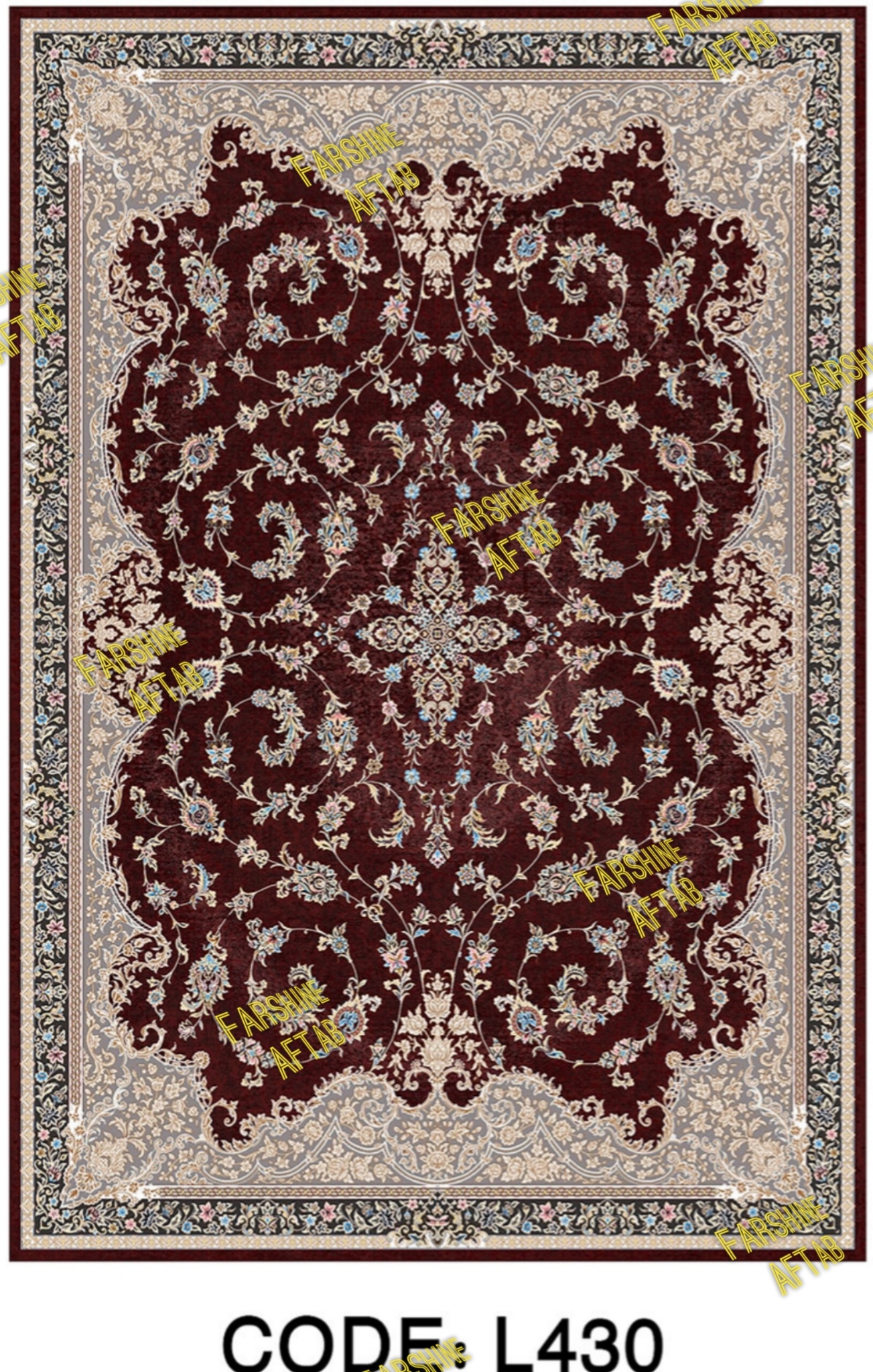 خرید ارزان فرشینه لاکی فرشینه آفتاب کد L430مخمل شانل ترک استپدار