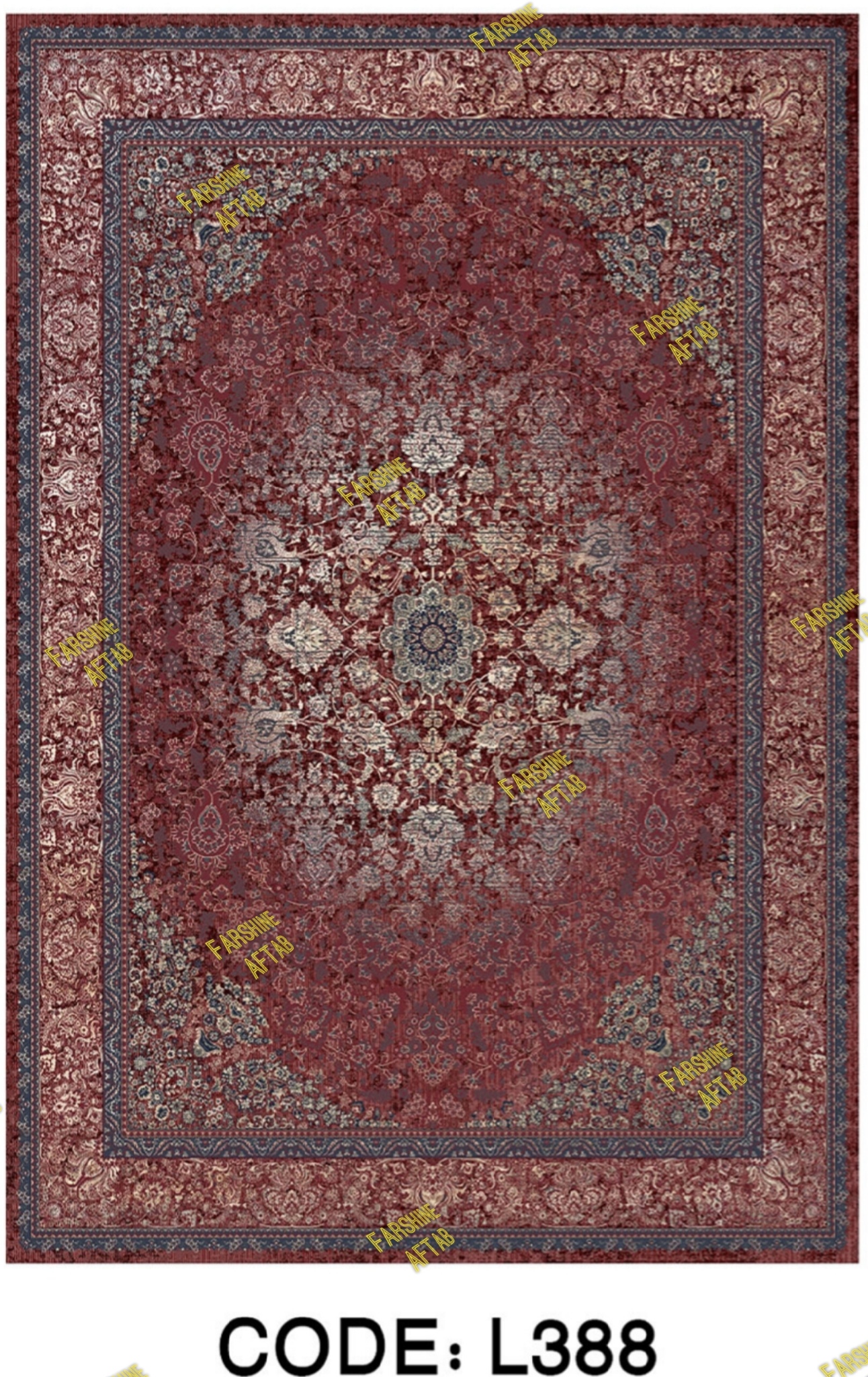 خرید ارزان فرشینه لاکی فرشینه آفتاب کد L388مخمل شانل ترک استپدار