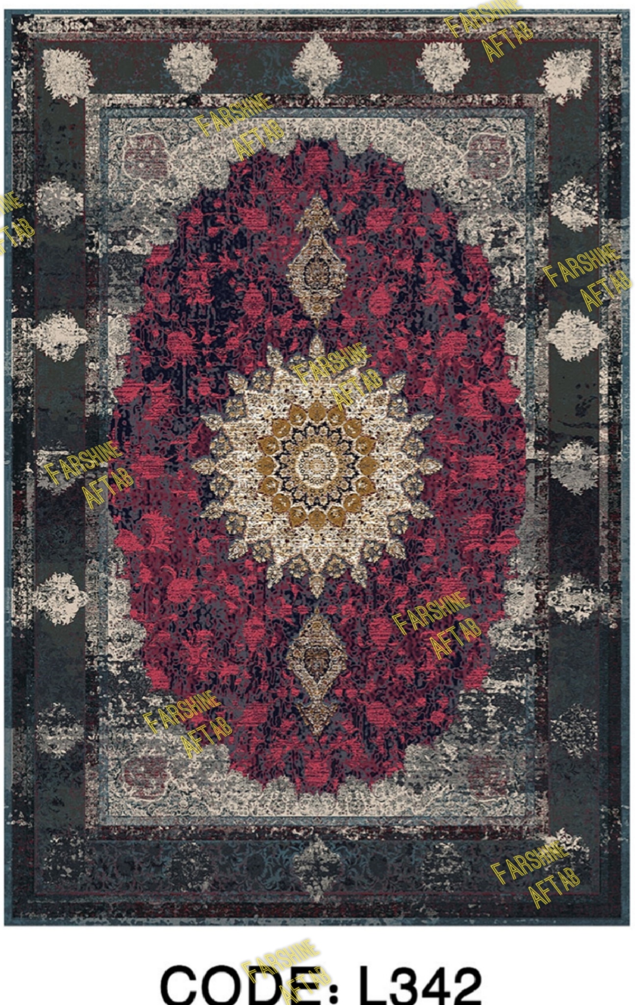 خرید ارزان فرشینه لاکی فرشینه آفتاب کد L342مخمل شانل ترک استپدار