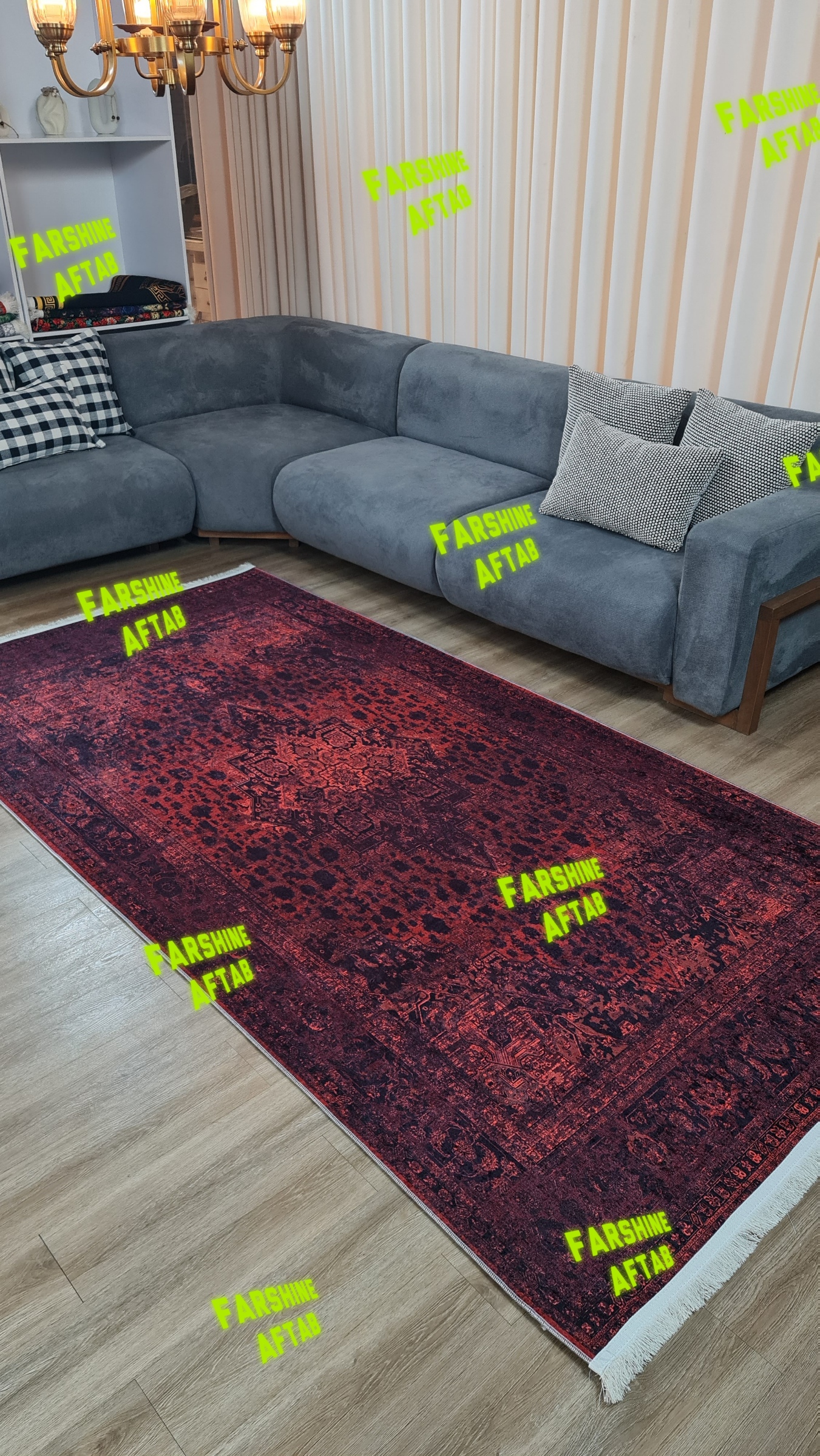 خرید مناسب فرشینه لاکی فرشینه آفتاب کد L474مخمل شانل ترک استپدار