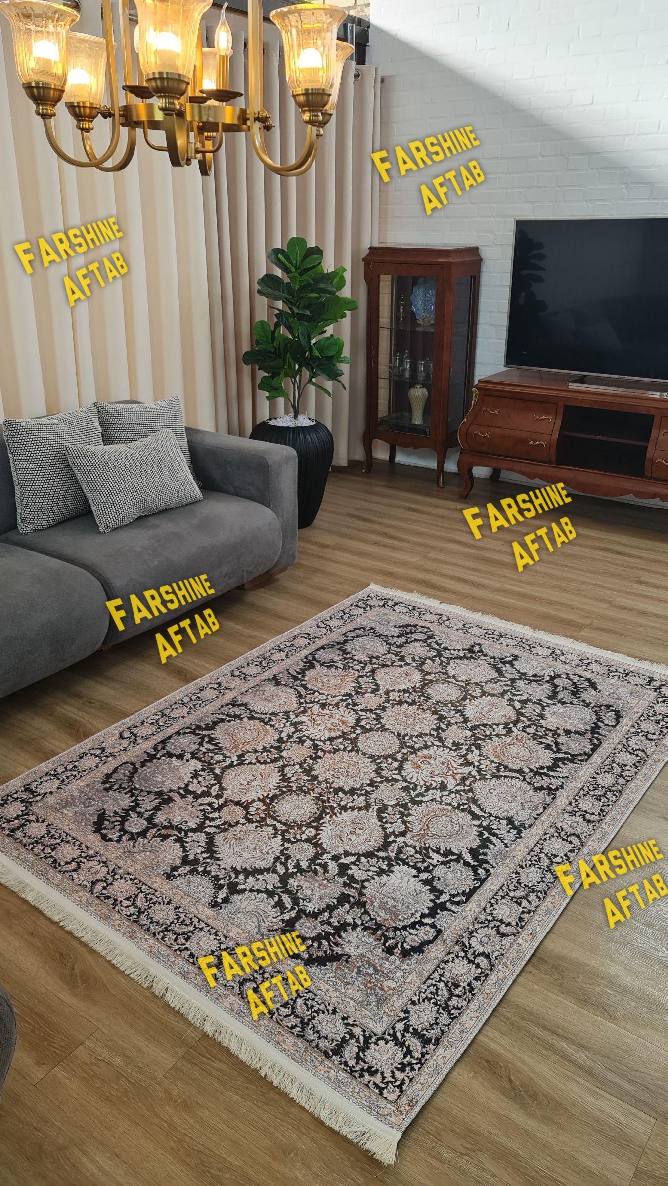 خرید آسان فرشینه افشان فرشینه آفتاب کد L421مخمل شانل ترک استپدار