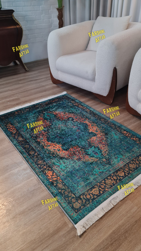 خرید آسان فرشینه وینتیج سبز فرشینه آفتاب کد L137مخمل شانل ترک استپدار