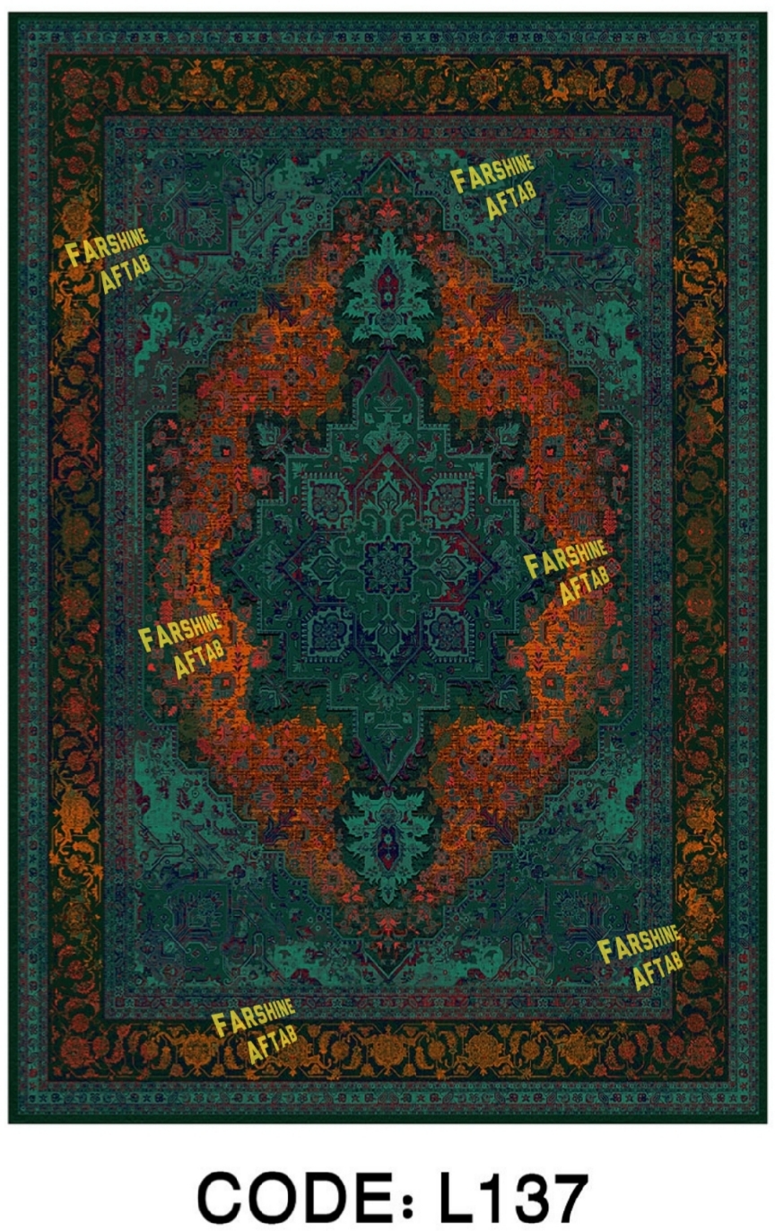 خرید ارزان فرشینه وینتیج سبز فرشینه آفتاب کد L137مخمل شانل ترک استپدار