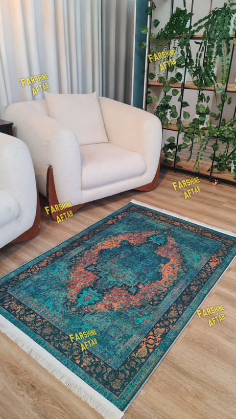 خرید مناسب فرشینه وینتیج سبز فرشینه آفتاب کد L137مخمل شانل ترک استپدار