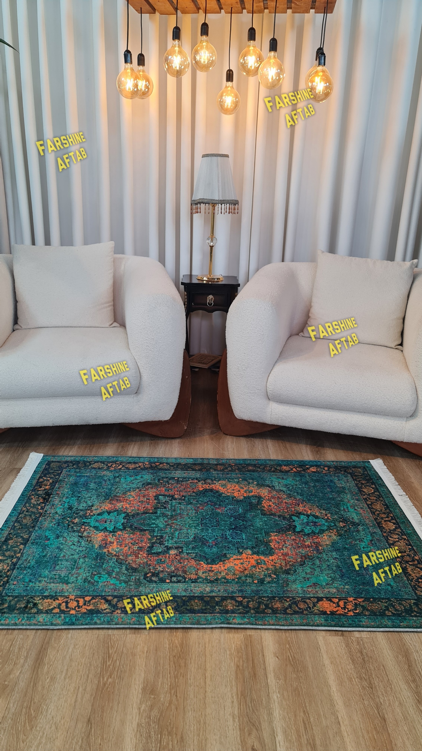 قیمت عالی فرشینه وینتسج سبز فرشینه آفتاب کد L137مخمل شانل ترک استپدار