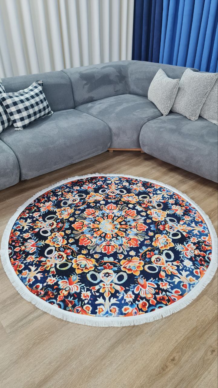 خرید آسان فرشینه گرد فرشینه آفتاب کدD191مخمل شانل ترک استپدار