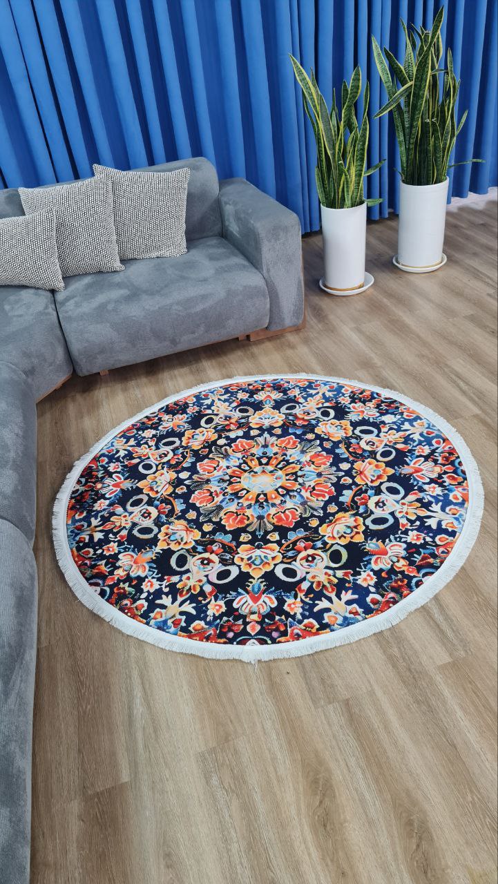 قیمت عالی فرشینه گرد فرشینه آفتاب کدD191مخمل شانل ترک استپدار