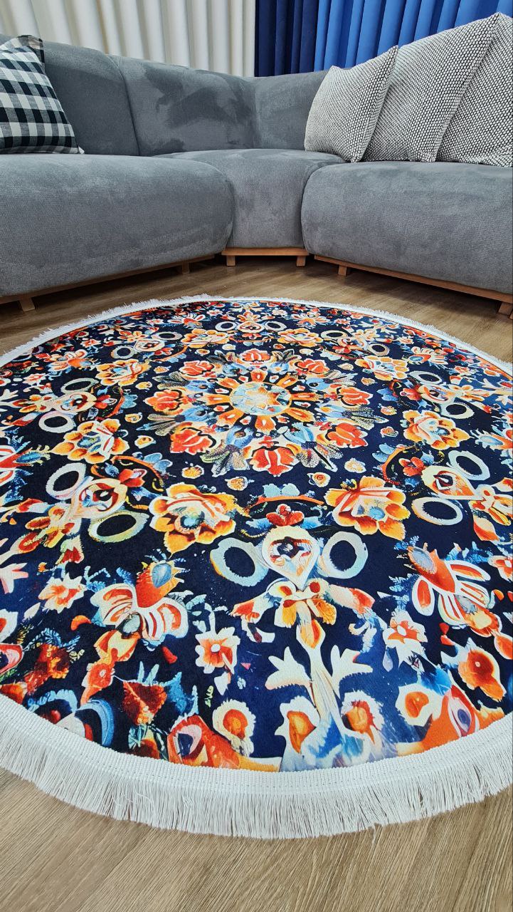 قیمت مناسب فرشینه گرد فرشینه آفتاب کدD191مخمل شانل ترک استپدار