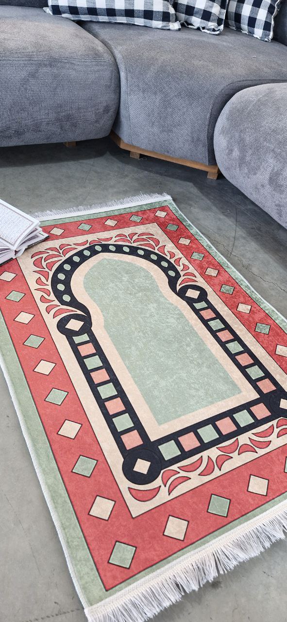 قیمت مناسب فرشینه جانمازفرشینه آفتاب کدN101مخمل شانل ترک استپدار