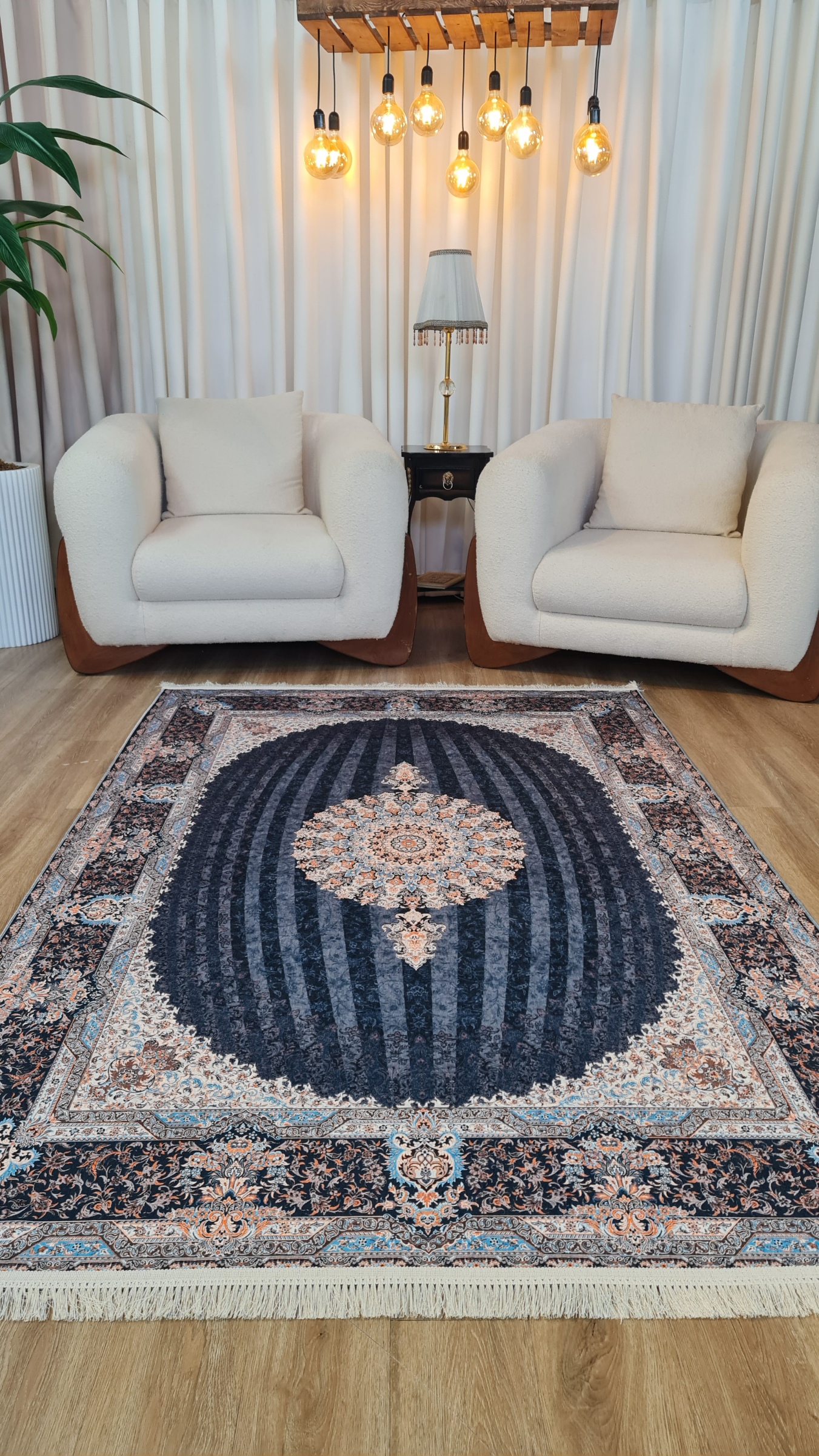 قیمت عالی فرشینه طرح کمند فرشینه آفتاب کد L407مخمل شانل ترک استپدار