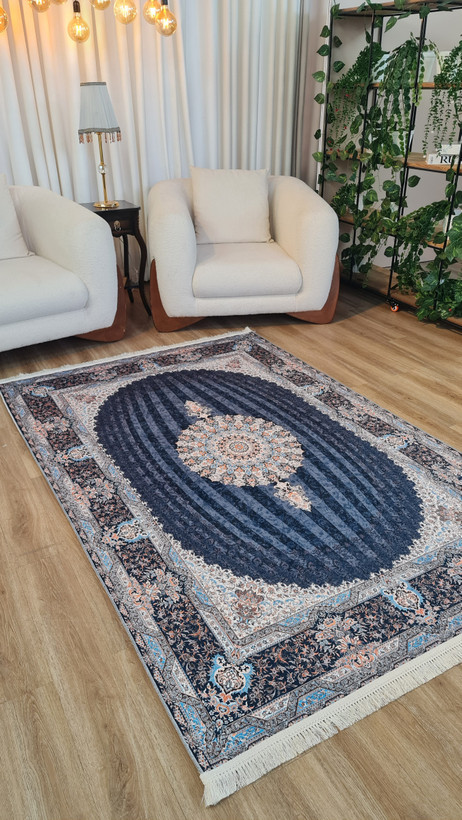 خرید آسان فرشینه طرح کمند فرشینه آفتاب کد L407مخمل شانل ترک استپدار
