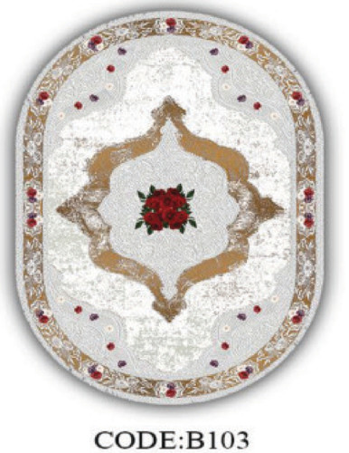 خرید ارزان فرشینه بیضی فرشینه آفتاب کدB103مخمل شانل ترک استپدار