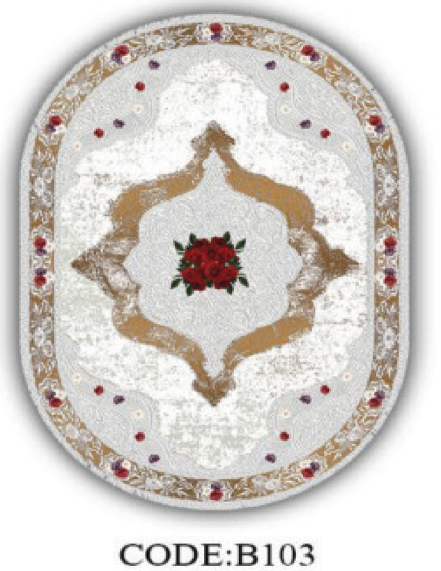 خرید ارزان فرشینه بیضی فرشینه آفتاب کدB103مخمل شانل ترک استپدار