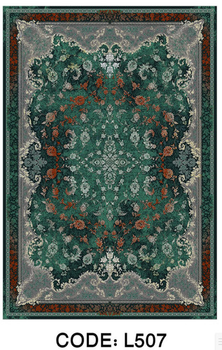 خرید ارزان فرشینه ترنجدار سبز فرشینه آفتاب کد L507مخمل شانل ترک استپدار