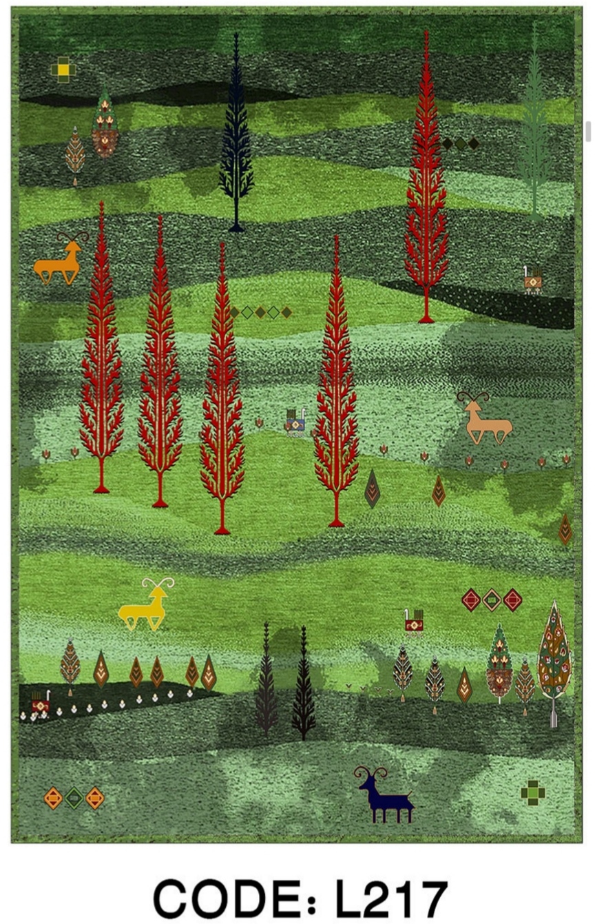 خرید ارزان فرشینه سبز فرشینه آفتاب کدL217مخمل شانل ترک استپدار