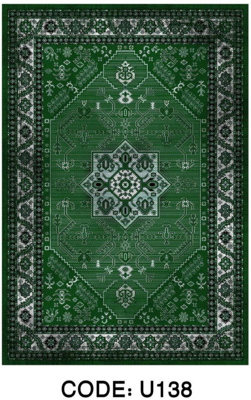 خرید ارزان فرشینه لچک ترنجدار سبز فرشینه آفتاب کدU138مخمل شانل ترک استپدار