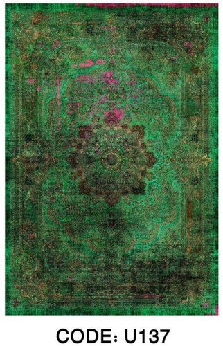 خرید ارزان فرشینه وینتیج ترنجدار سبز فرشینه آفتاب کدU137مخمل شانل ترک استپدار