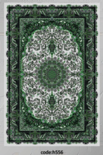 خرید ارزان فرشینه لچک ترنجدار سبز فرشینه آفتاب کدH556مخمل شانل ترک استپدار