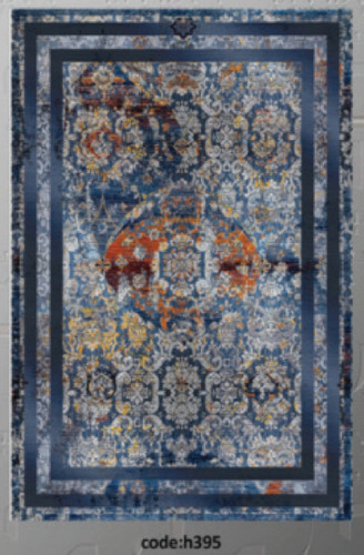 خرید ارزان فرشینه آبی سنتی فرشینه آفتاب کدH395مخمل شانل ترک استپدار