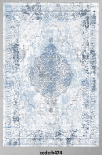 خرید ارزان فرشینه آبی وینتیج فرشینه آفتاب کدH474مخمل شانل ترک استپدار